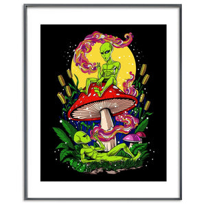 Magic Mushrooms Aliens Poster, Aliens Smoking Weed Art Print, Trippy Psychedelic Poster, Stoner Hippie Art Print - Psychonautica Store
