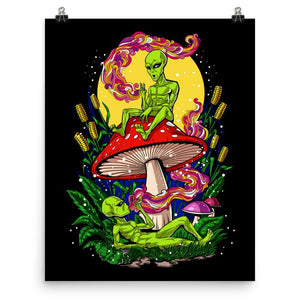 Magic Mushrooms Aliens Poster, Aliens Smoking Weed Poster, Psychedelic Art Print, Stoner Hippie Poster, Hippie Aliens - Psychonautica Store