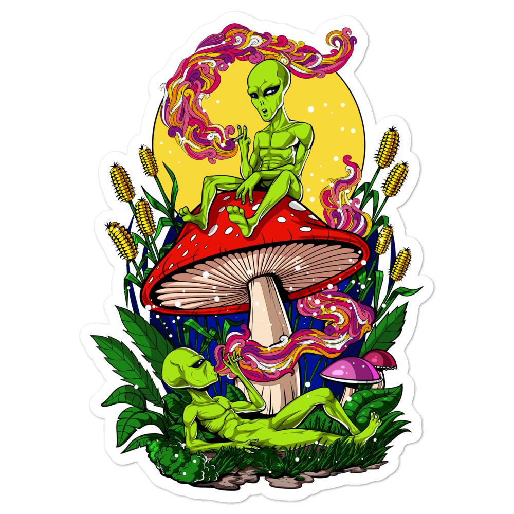 Magic Mushrooms Aliens Stickers, Mushroom Sticker, Aliens Smoking Weed Sticker, Psychedelic Sticker, Hippie Decals, Stoner Decal - Psychonautica Store