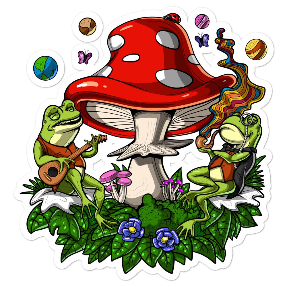 Psychedelic Frogs Sticker, Trippy Mushrooms Sticker, Bufo Alvarius Sticker, Funny Hippie Sticker, Magic Mushrooms Sticker, Psychedelic Mushrooms Sticker, Trippy Frog Sticker - Psychonautica Store