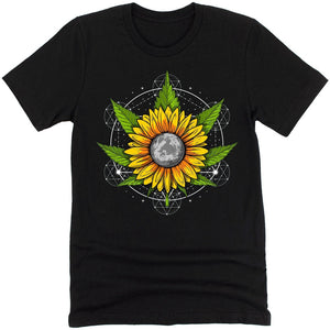 Weed Sunflower Shirt, Hippie Stoner Shirt, Marijuana Shirt, Cannabis Shirt, Weed Sunflower Moon Tee, Hippie Clothing - Psychonautica Store