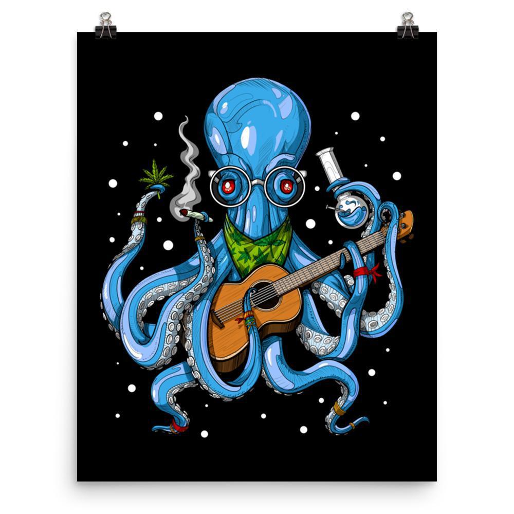 Octopus Weed Poster, Stoner Art Print, Cannabis Poster, Hippie Art Print, Marijuana Poster, Octopus Smoking Weed - Psychonautica Store