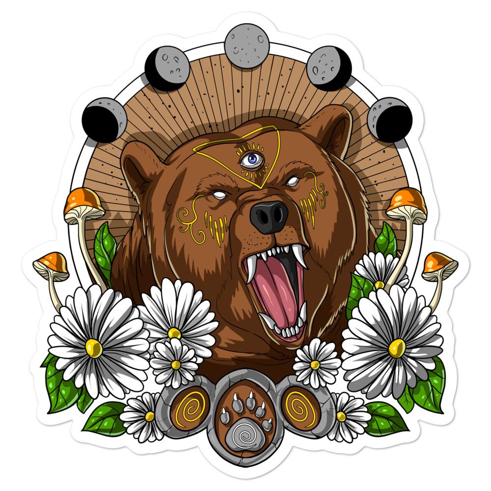 Psychedelic Bear Sticker, Trippy Bear Sticker, Forest Bear Sticker, Psychedelic Animal Sticker, Bear Decals - Psychonautica Store