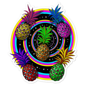 Trippy Pineapples Sticker, Psychedelic Pineapples Sticker, Psytrance Sticker, Pineapples Stickers, Hippie Stickers - Psychonautica Store