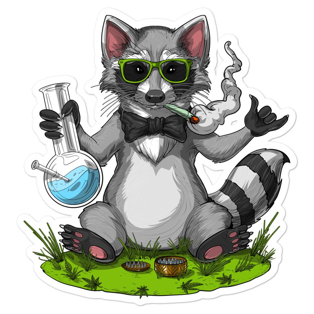 Raccoon Hippie Sticker, Funny Raccoon Decal, Raccoon Smoking Weed Sticker, Funny Stoner Stickers, Hippie Stickers - Psychonautica Store