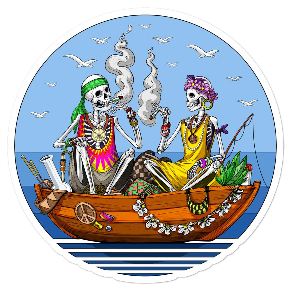 Hippie Skeleton Sticker, Funny Hippie Sticker, Skeleton Stoner Sticker, Skeleton Smoking Weed Sticker, Hippie Smoking Weed Sticker, Hippie Decals - Psychonautica Store