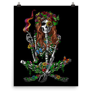 Skeleton Hippie Art Print, Psychedelic Skeleton Poster, Weed Stoner Poster, Hippie Poster, Hippie Wall Decor - Psychonautica Store