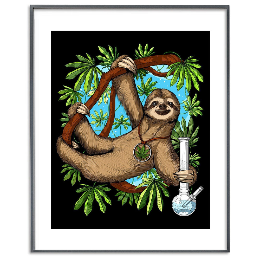 Sloth Weed Poster, Weed Art Print, Stoner Poster, Cannabis Poster, Hippie Art Print, Funny Sloth - Psychonautica Store