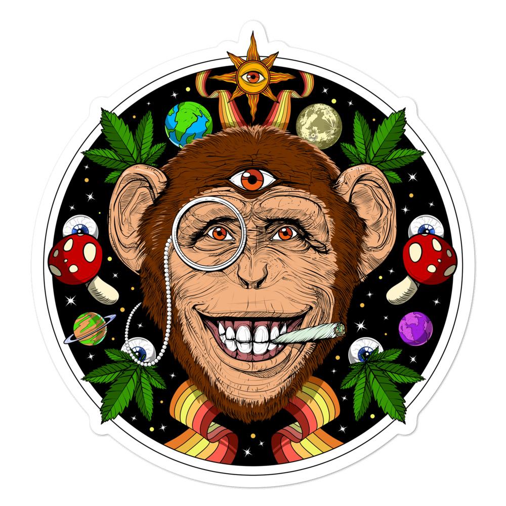 Psychedelic Monkey Sticker, Trippy Monkey Sticker, Funny Monkey Decal, Monkey Smoking Weed Sticker, Funny Stoner Stickers, Psychonaut Stickers - Psychonautica Store
