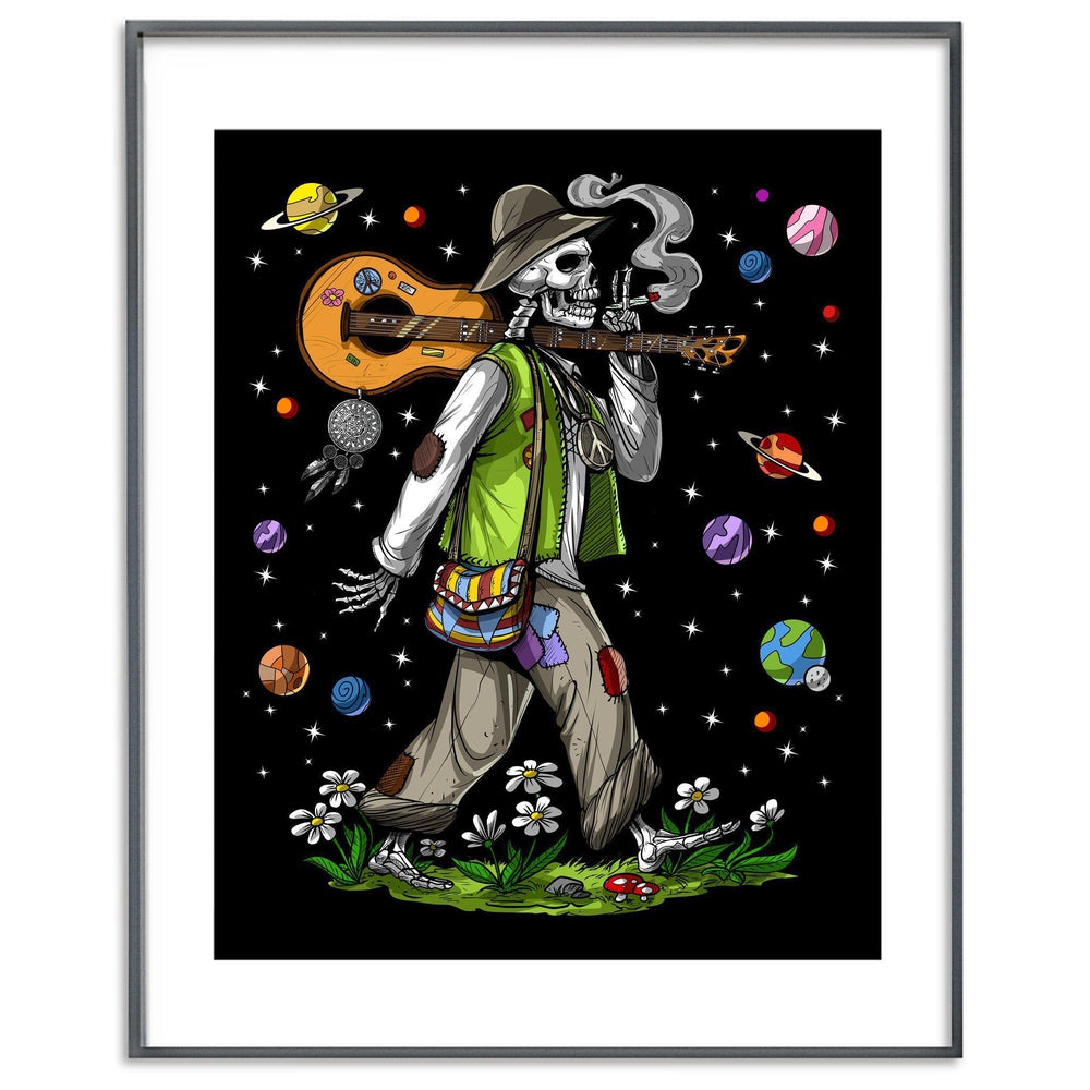 Skeleton Hippie Poster, Psychedelic Skeleton Poster, Stoner Poster, Funny Hippie Poster, Skeleton Smoking Weed Poster - Psychonautica Store