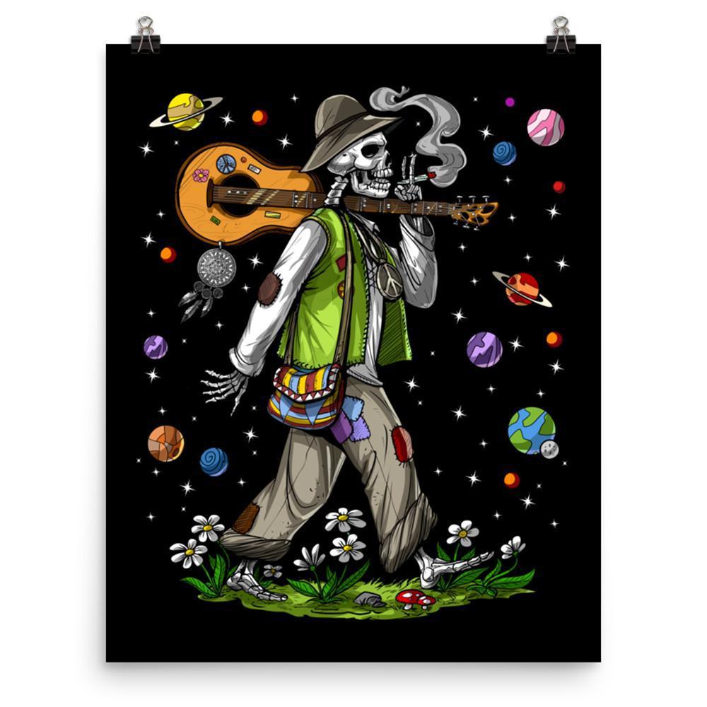 Skeleton Hippie Poster, Psychedelic Skeleton Poster, Stoner Poster, Funny Hippie Poster, Skeleton Smoking Weed Poster - Psychonautica Store